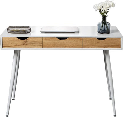 DlandHome Computer Desk with Drawers Mid Century Modern Desk 41.3 Inches Vanity Desk with 3-Drawers, Office Desk with Drawers Writing Desk Study Table Makeup Tables, Bedroom Dresser Table