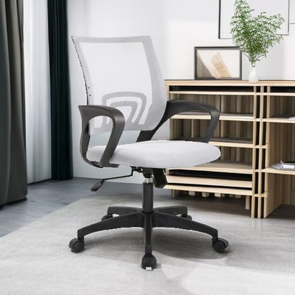 BestOffice | Ergonomic Office Chair | Mid-Back Swivel Desk Chair | Breathable Backrest & Lumbar Support | Adjustable Height | Sponge Seat | Rolling Wheels | White | for Adults & Women