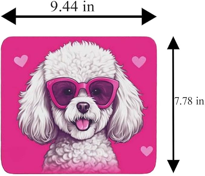 Pink Mousepad Glamour Dog Bichon Frise Mouse Pad for Home Office Gaming Working Desk Computer Desktop Accessories Non-Slip Rubber Mousepad for Dog Lovers