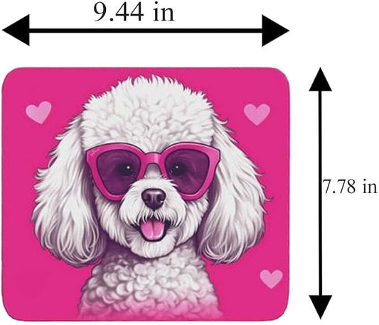 Pink Mousepad Glamour Dog Bichon Frise Mouse Pad for Home Office Gaming Working Desk Computer Desktop Accessories Non-Slip Rubber Mousepad for Dog Lovers