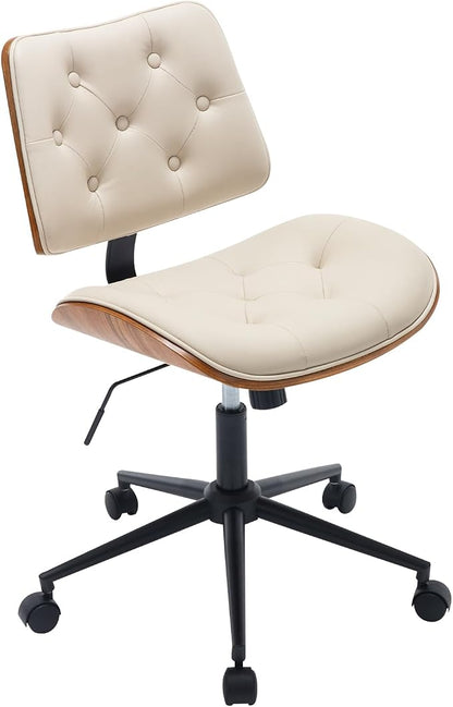 BV Armless Desk Chair with Wheels, 360 Swivel Home Office Chair No Arms, Height Adjustable Task Chair for Small Space, PU Leather Office Chair, Rolling Chair for Reading Room, Conference Room, Beige