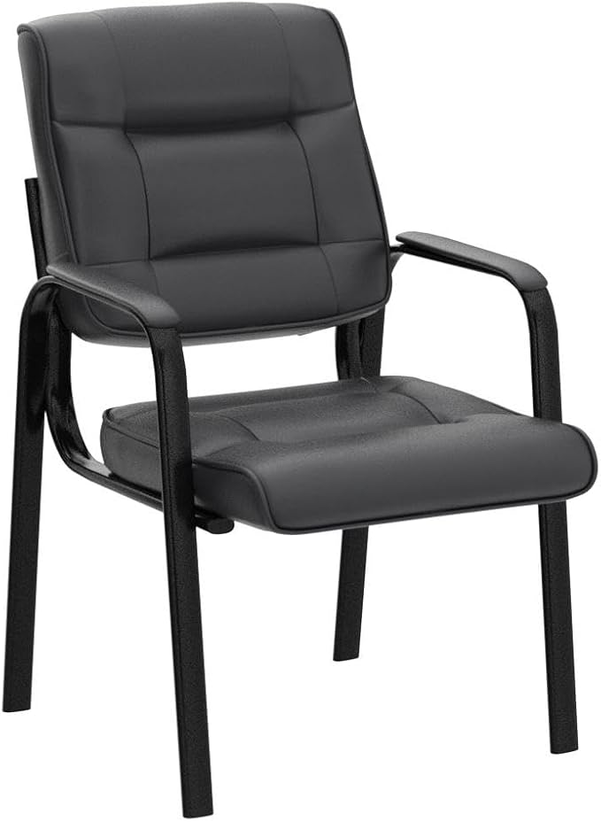 SUPER DEAL Office Guest Chair Bonded Leather Executive Side Chair Reception Chair with Solid Metal Frame Home Office Furniture, Set of 4, Black