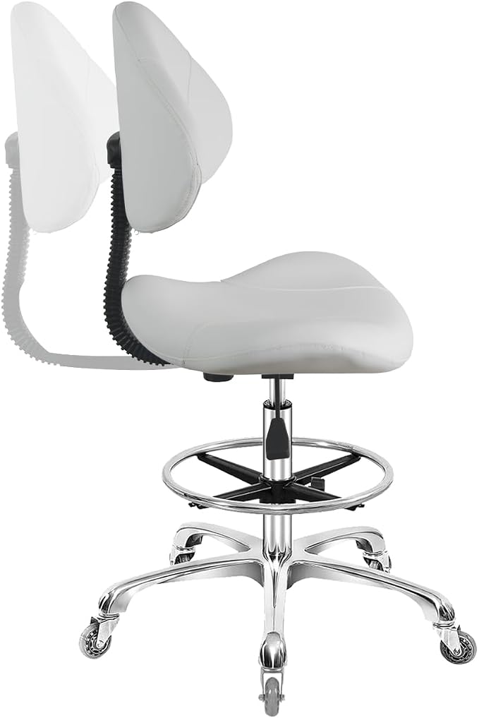 Rolling Swivel Drafting Chair Adjustable Heavy Duty (400lbs) Lumbar Support Task Chair for Home Desk Studio Design Lab(Triangular Back White)