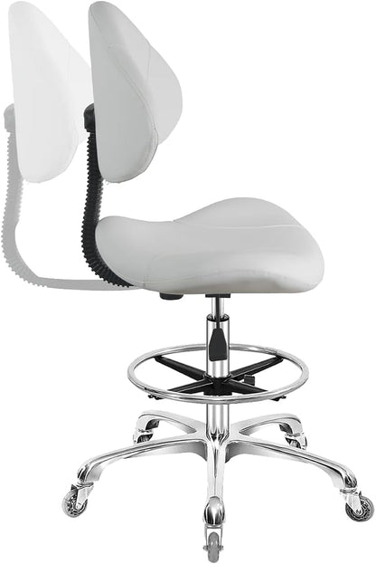 Rolling Swivel Drafting Chair Adjustable Heavy Duty (400lbs) Lumbar Support Task Chair for Home Desk Studio Design Lab(Triangular Back White)