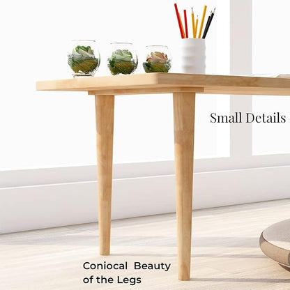 WoodShine Mid Century Modern Mini-Swing Coffee/Tea Table, Natural, 47.25" | Height: 18.74",Solid Wood,Wax Oil Coating, Desk, Unique Shape with Storage, Simple installation