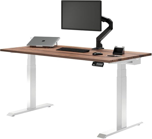 Desky Dual Hardwood Sit Stand Desk - Electric Standing Desk - Dual Motor,3 Stage Adjustable Height Desk - Solid Wood Whole-Piece Top - Standing Desk with Cable Management