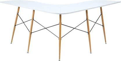 Teamson Home Roberto Mid-Century Modern L-Shaped Corner Desk with Tapered Legs and Black Metal Accents, Light Gray