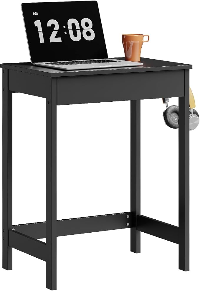 SoBuy Small Writing Desk with MDF Drawers, 24 inch Mini Desk with Side Hooks Suitable for Children Teenagers in Bedroom, Dorm, Living Room (Black, FWT43-SCH)