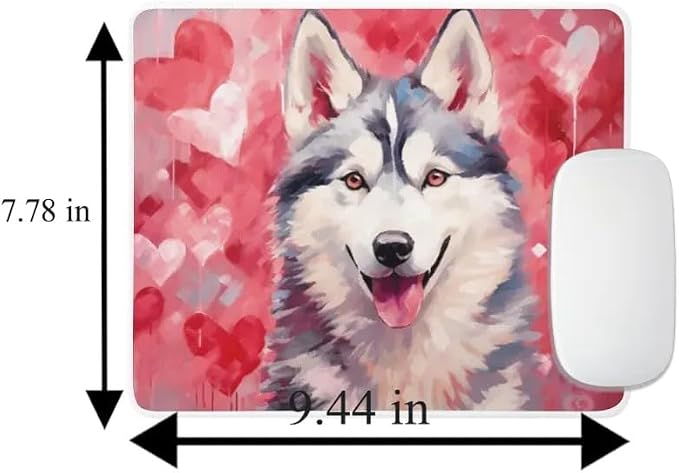 Siberian Husky Mouse Pad Dog with Red Hearts Pattern Non-Slip Rubber Mouse Pad Puppy in Love Mouse Pad for Home Office Work Desk Computer Desktop Laptop for Dog Lovers