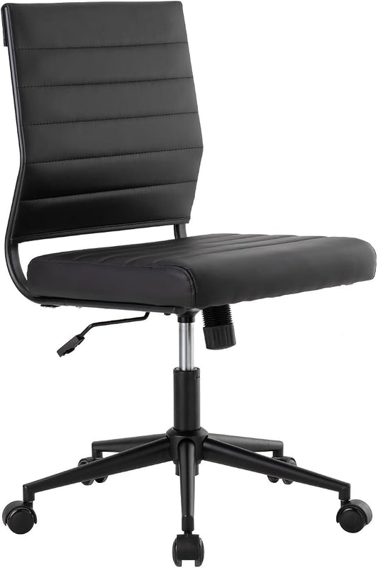Okeysen Office Desk Chair No Arms, Mid Back Ergonomic Swivel Black Armless Conference Room Chairs, Adjustable Height PU Leather Home Desk Chair, Modern Small Rolling Computer Task Chair