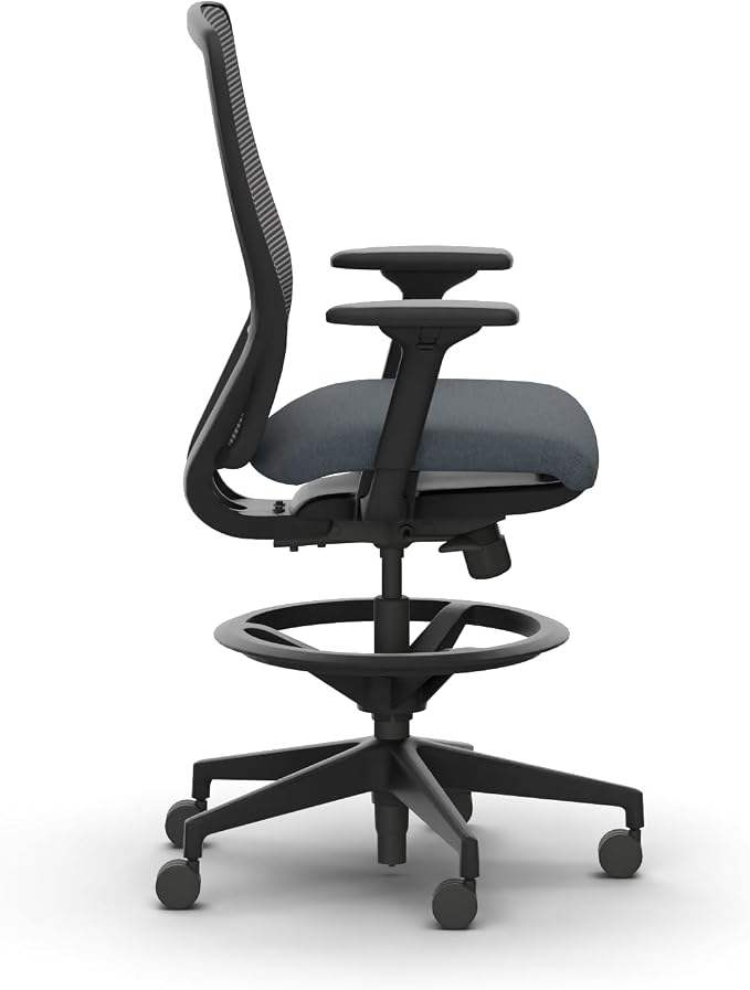 HON Nucleus Task Stool, Ergonomic Office Chair, Home Office Desk Chairs, Synchro-Tilt with Seat Slider, Adjustable Footring, Height-Width Adjustable Arms, Black Mesh, Darkness Fabric, Black Frame