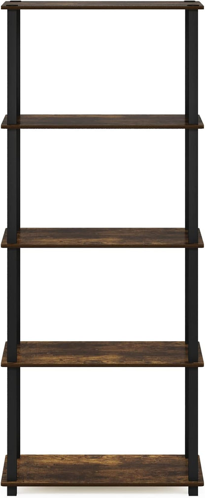 Furinno Turn-S-Tube 5-Tier Multipurpose Shelf Display Rack with Square Tubes, Amber Pine/Black