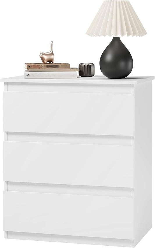Bamjoy White Nightstand with 3 Drawers, Beside Table for Bedroom, Small Side Table Storage Cabinet Night Stand for Home Office, 18.0W x 14.0D x 24.8H Inches