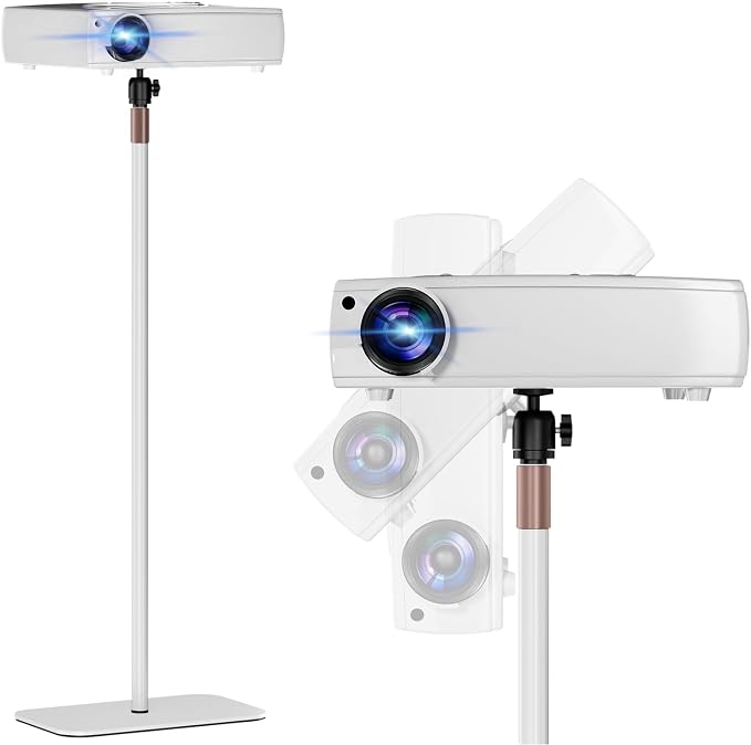 Universal Projector Stand – Height Adjustable Floor Stand with 360° Rotating Ball Head & 1/4" Screw, Heavy-Duty Base for Projectors, Cameras & Webcams – Blends with Warm Home Decor & White Devices
