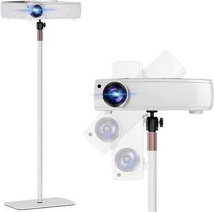 Universal Projector Stand – Height Adjustable Floor Stand with 360° Rotating Ball Head & 1/4" Screw, Heavy-Duty Base for Projectors, Cameras & Webcams – Blends with Warm Home Decor & White Devices