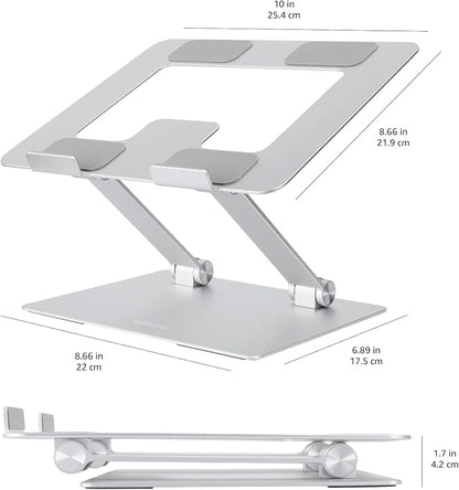 Amazon Basics Sturdy and Portable Ergonomic Laptop Stand for Desk,Height Adjustable Riser with Ventilated Cooling,Foldable,Fits All Laptops up to 17.3 Inch,Silver,10 x 8.7 x 6 in,(Pack of 12)
