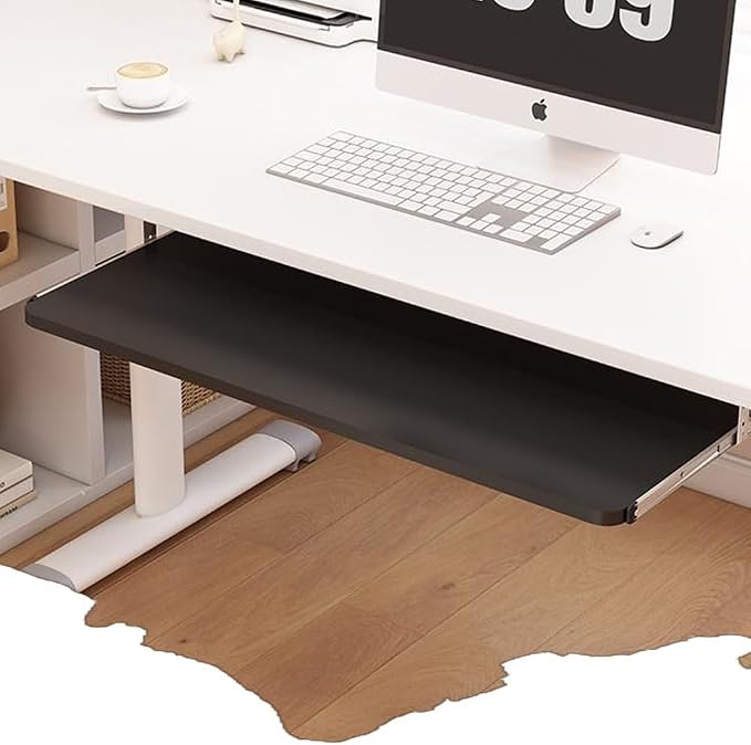 Keyboard Tray Under Desk Slide 24" 28", Pull Out Keyboard Drawer Ergonomic Keyboard Shelf, Hidden Computer Drawer Underdesk(Black,60 * 24cm)