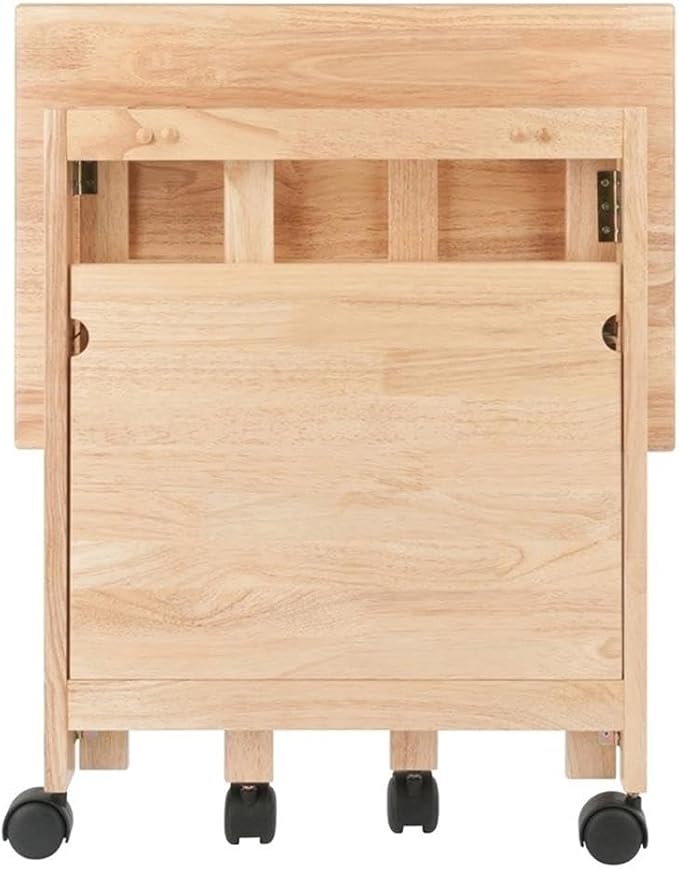 Pemberly Row Portable Foldable Printer Stand, Solid Wood Construction, Natural Finish, 27.17"H x 24.02"W x 16.22"D, Swivel Casters with Locking Wheels, Transitional Style Home Office or Kitchen Use