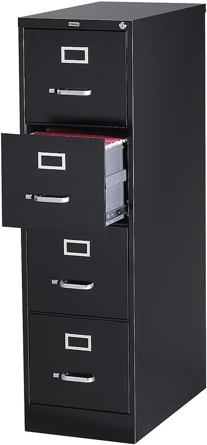 Staples 4-Drawer Vertical File Cabinet, Letter Size Documents, Lockable, 25" D x 15" W x 51.97" H, Black