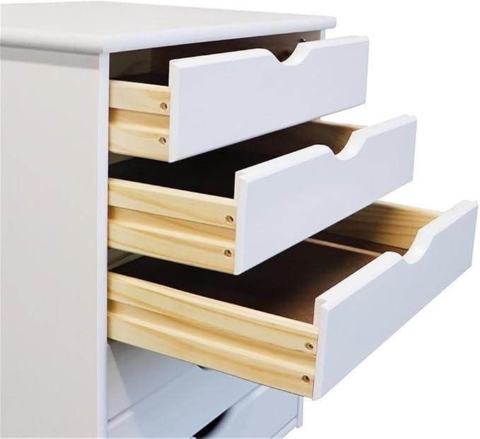 Pemberly Row Modern Solid Wood 6-Drawer Utility Cart, Compact Design, White Finish, L 15.35 x W 20.75 x H 25.43 in, Smooth Casters, Versatile Storage for Home Office, Studio, Craft Room