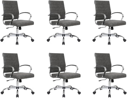 LeisureMod Benmar Leather Office Desk Chair, Mid-Back Ergonomic Swivel Chair with Lumbar Support, Adjustable Height, Tilt Lock, Cushioned Seat & Back, Home Office Task Chair (Charcoal, Set of 6)
