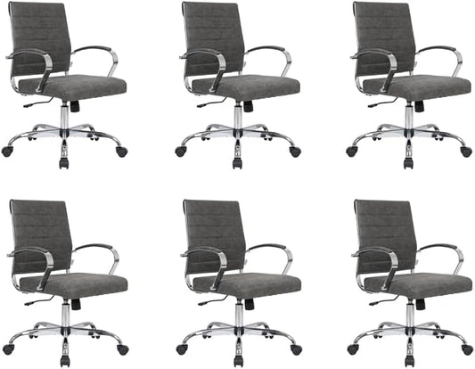 LeisureMod Benmar Leather Office Desk Chair, Mid-Back Ergonomic Swivel Chair with Lumbar Support, Adjustable Height, Tilt Lock, Cushioned Seat & Back, Home Office Task Chair (Charcoal, Set of 6)