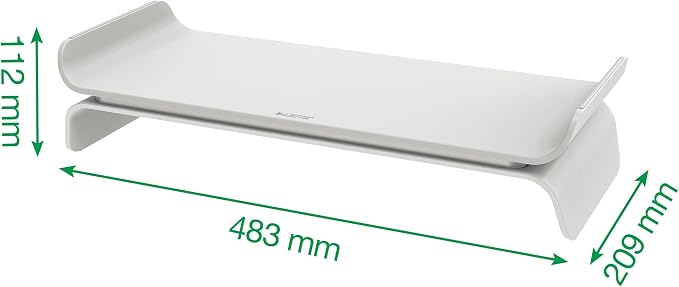 Leitz Ergo 65040085 Adjustable Monitor Stand with 2 Height Settings, 20.8 x 11.2 x 48.3 cm, Light Grey