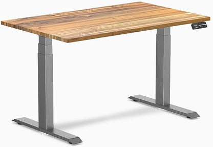 Desky Dual Hardwood Sit Stand Desk - 48x30 Electric Standing Desk - Dual Motor, 3 Stage Adjustable Height Desk - Solid Wood Standing Desk - Whole-Piece Top in Real Teak Wood