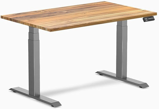 Desky Dual Hardwood Sit Stand Desk - 48x30 Electric Standing Desk - Dual Motor, 3 Stage Adjustable Height Desk - Solid Wood Standing Desk - Whole-Piece Top in Real Teak Wood