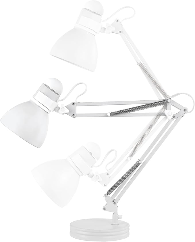 GLOBE Electric 52024 28" Swing Arm Architect Desk Lamp, Matte White, Rotary Switch on Shade, Partially Adjustable Arm, Modern Lighting for Bedroom or Office, Timeless, Indoor Lights(Pack of 2)