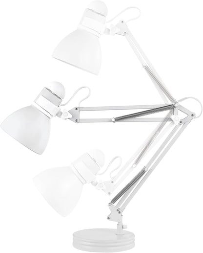 GLOBE Electric 52024 28" Swing Arm Architect Desk Lamp, Matte White, Rotary Switch on Shade, Partially Adjustable Arm, Modern Lighting for Bedroom or Office, Timeless, Indoor Lights(Pack of 2)