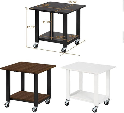 SunnyPoint 2-Tier Mobile Stand with Lockable Wheels — Printer Cart, Mini Fridge Stand, Portable Electronic Device & Projector Holder | Under Desk Storage Shelf for Home & Office, 18.9" x 15.75" (WHT)