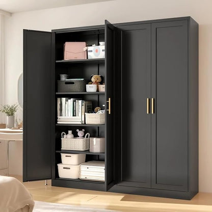 71" Tall Kitchen Pantry Cabinet, Metal Kitchen Pantry Storage Cabinet with Doors and 4 Adjustable Shelves, Black Pantry Cabinet for Living, Dining Room, Bathroom