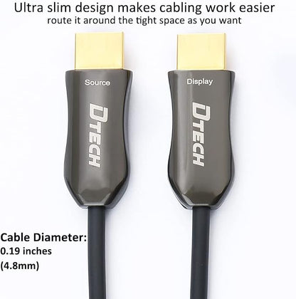 DTECH 4K Fiber Optic HDMI Cable 50ft Long Thin Optical HDMI 2.0 Cable 4K60Hz 18Gbps High Speed Slim UHD Video Cord 50 Feet for Monitor Projector