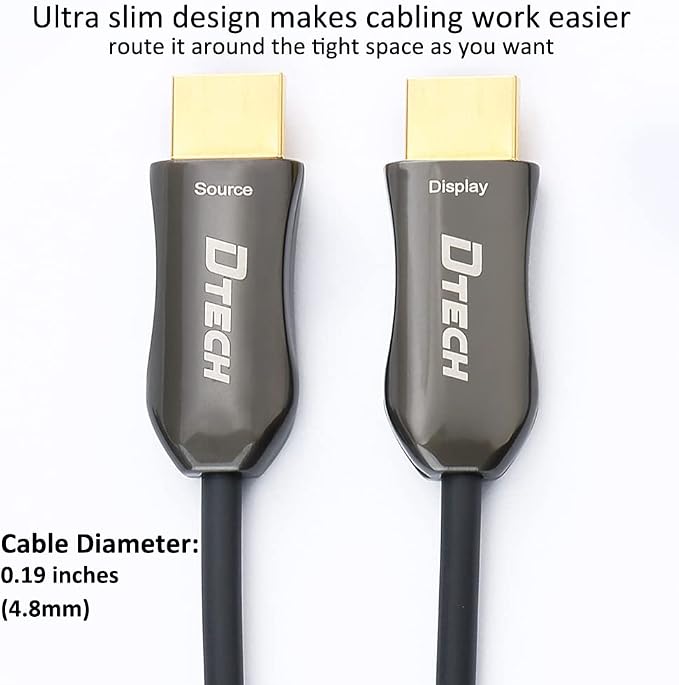 DTECH Ultra Slim 150 Feet Fiber Optic HDMI 2.0 Cable 4K 60Hz 18Gbps for in-Wall Installation 150ft Projector Laptop Computer Monitor TV Camera (46 Meters)