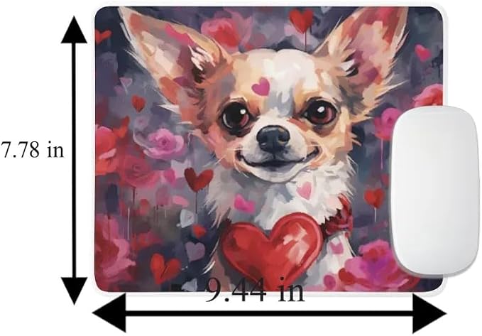 Chihuahua Mouse Pad Dog with Red Hearts Pattern Non-Slip Rubber Mouse Pad Puppy in Love Mouse Pad for Home Office Work Desk Computer Desktop Laptop for Dog Lovers