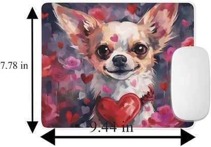 Chihuahua Mouse Pad Dog with Red Hearts Pattern Non-Slip Rubber Mouse Pad Puppy in Love Mouse Pad for Home Office Work Desk Computer Desktop Laptop for Dog Lovers