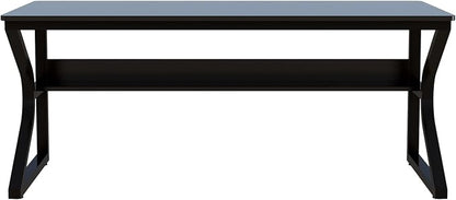 OSCHF Extra Long Desk with Bookshelf - 63" Double Long Writing Table for 2-Person Workstation, Modern Study Work Computer Desk for Home and Office, Black