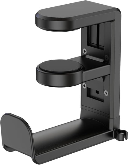 EURPMASK Rotating Headphone Stand - PC Gaming Headset Holder, Adjustable Clamp-on Under Desk Hanger With 360 Degree Swivel & Cable Clip Organizer - Black