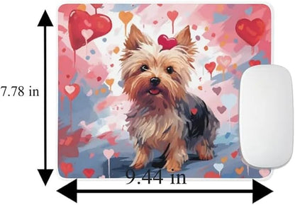 Yorkie Mouse Pad Dog with Red Hearts Pattern Non-Slip Rubber Mouse Pad Puppy in Love Mouse Pad for Home Office Work Desk Computer Desktop Laptop for Dog Lovers