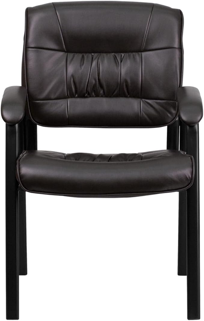 Flash Furniture Haeger LeatherSoft Tufted Executive Reception Chair with Padded Armrests, Upholstered Side Chair for Living Room or Office, Brown