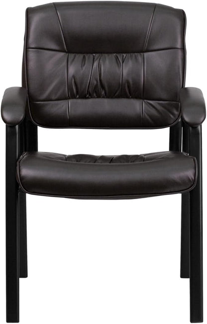 Flash Furniture Haeger LeatherSoft Tufted Executive Reception Chair with Padded Armrests, Upholstered Side Chair for Living Room or Office, Brown