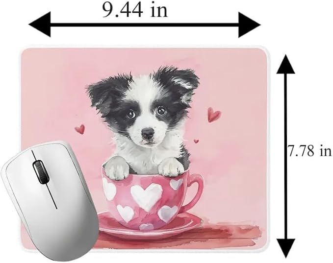 TUBBIE Basic Mousepad Puppy in Tea Cup Mouse Pad Desktop Laptop Computer Accessories Home Office Gaming Work Desk Computer Non-Slip Rubber Gift for Dogs Lover Mousepad Coffee or Tea (Border Collie)