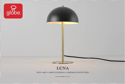 GLOBE Electric 52938 Luna 15" Desk Lamp, Matte Black, Matte Brass Accents, in-Line On/Off Rocker Switch (Pack of 2)