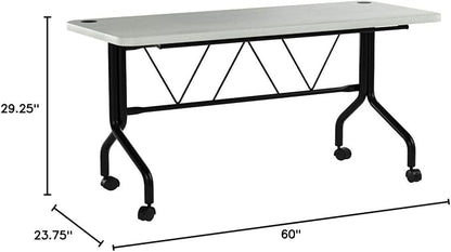 Office Star Resin Multipurpose Flip Training Table with Locking Casters for Home and Office, 5 Feet