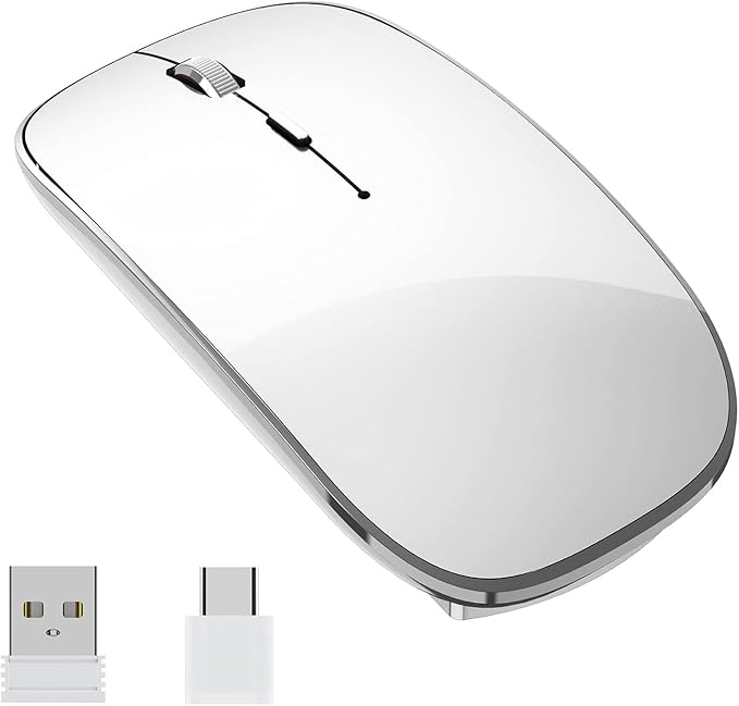 Halpilt Wireless Mouse Chargeable Portable Silent USB-A and Type-C Dual Mode 3 Adjustable DPI for Laptop, PC (Q23S White)