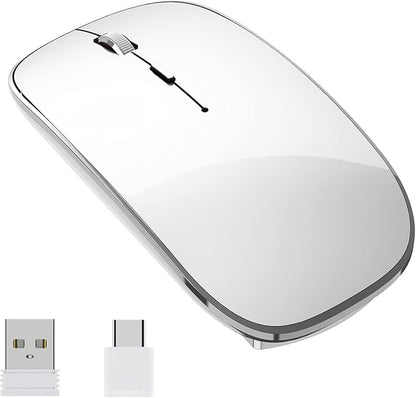 Halpilt Wireless Mouse Chargeable Portable Silent USB-A and Type-C Dual Mode 3 Adjustable DPI for Laptop, PC (Q23S White)