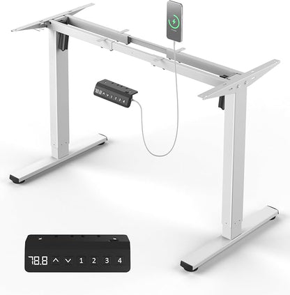 330 lbs Capacity Dual Motor Electric Standing Desk Frame, Height Adjustable Sit Stand up Desk Legs Base Workstation, Anti-Collision Function, 2 Hooks, White Frame Only