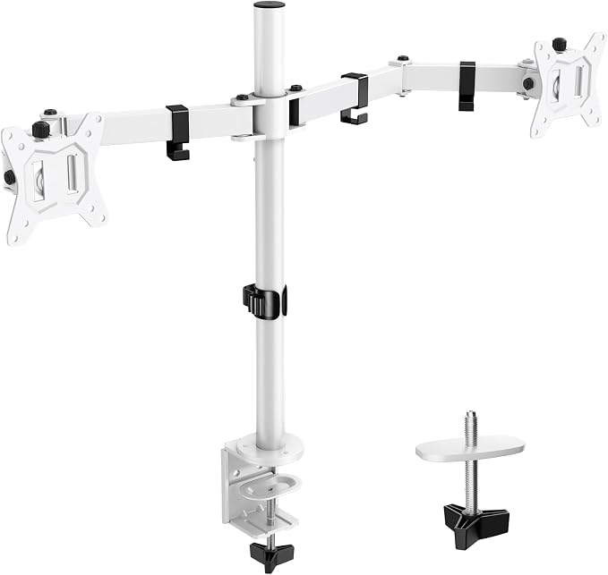 ErGear Fully Adjustable Dual Monitor Mount for 2 Screens up to 32 Inches, Holds up to 17.6 lbs Each Arm, Desk Stand, White