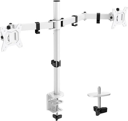ErGear Fully Adjustable Dual Monitor Mount for 2 Screens up to 32 Inches, Holds up to 17.6 lbs Each Arm, Desk Stand, White